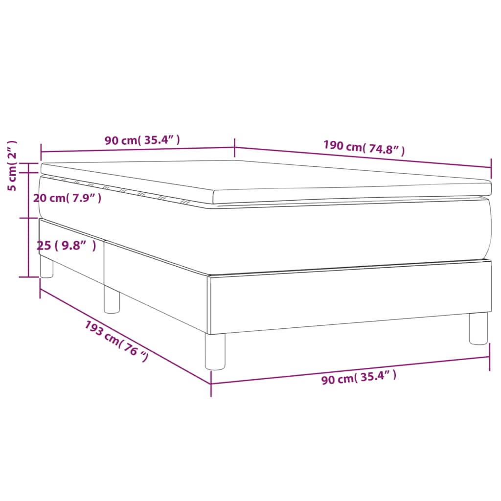 vidaXL Posteľný rám boxspring s matracom krémový 90x190 cm látka