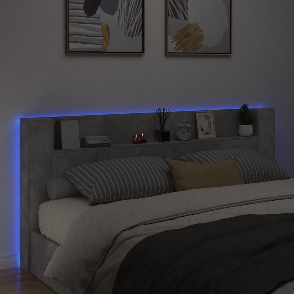 vidaXL Skrinka na čelo postele s LED betónová sivá 220x16,5x103,5 cm