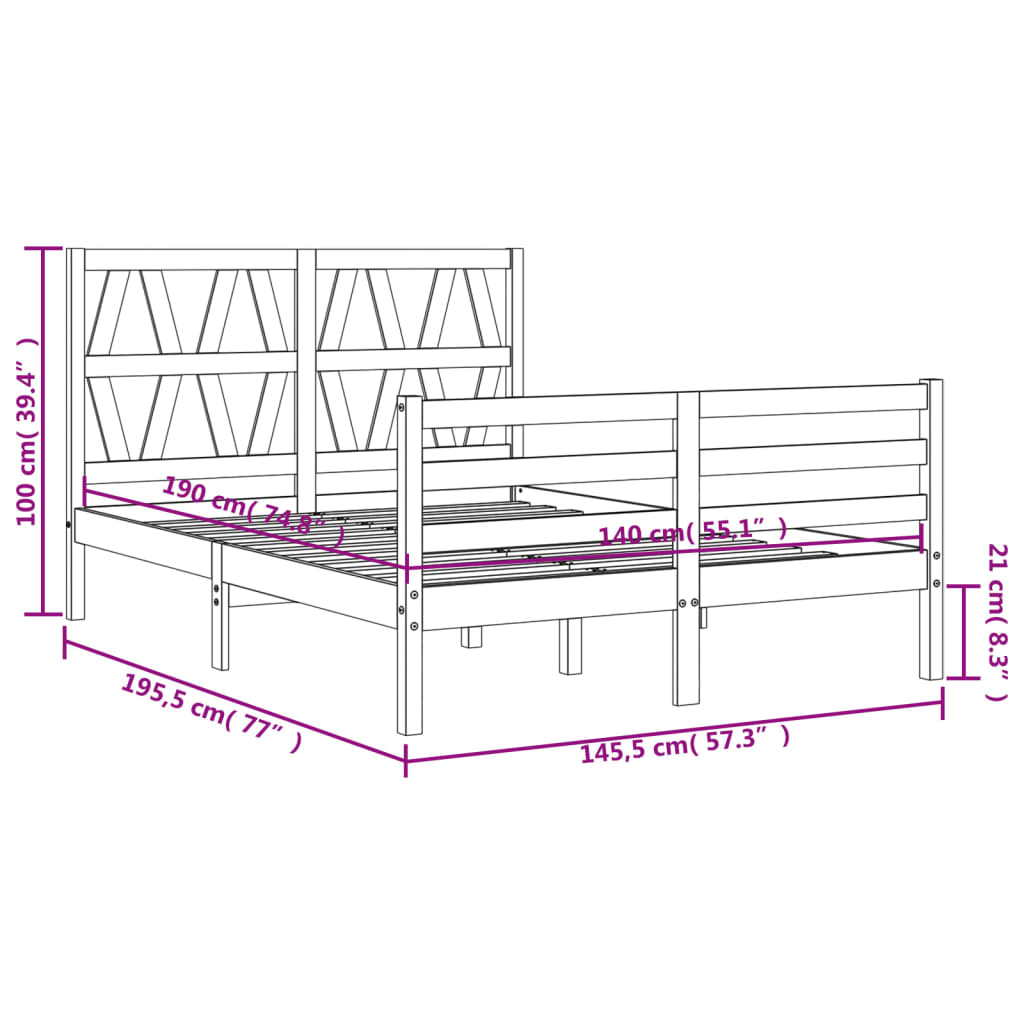 vidaXL Rám postele s čelom biely 140x190 cm masívne drevo