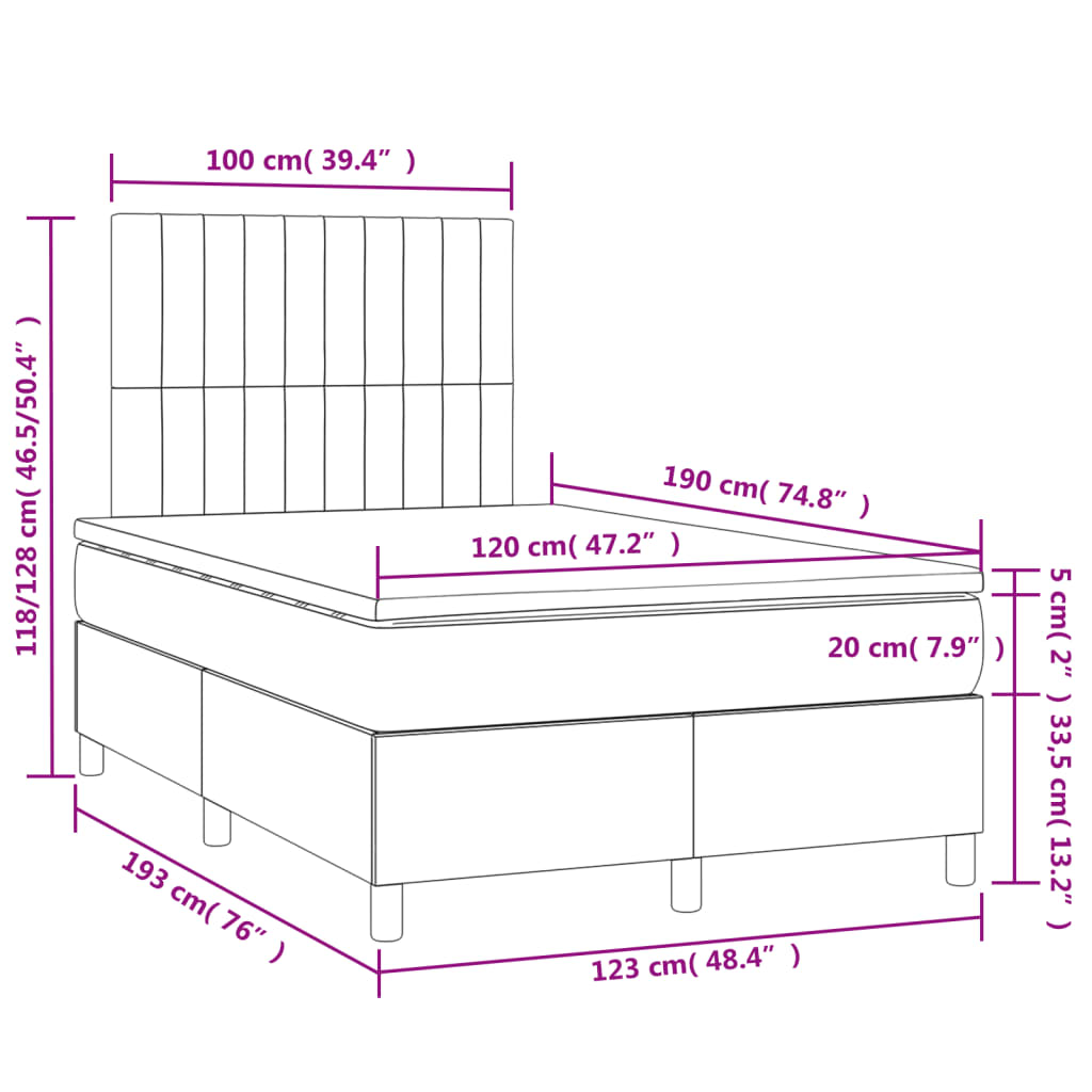 vidaXL Boxspring posteľ s matracom a LED, tmavozelená 120x190cm, zamat