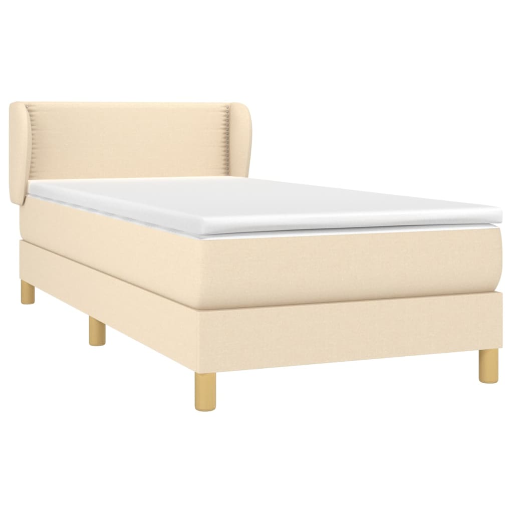 vidaXL Posteľný rám boxspring s matracom krémový 90x190 cm látka