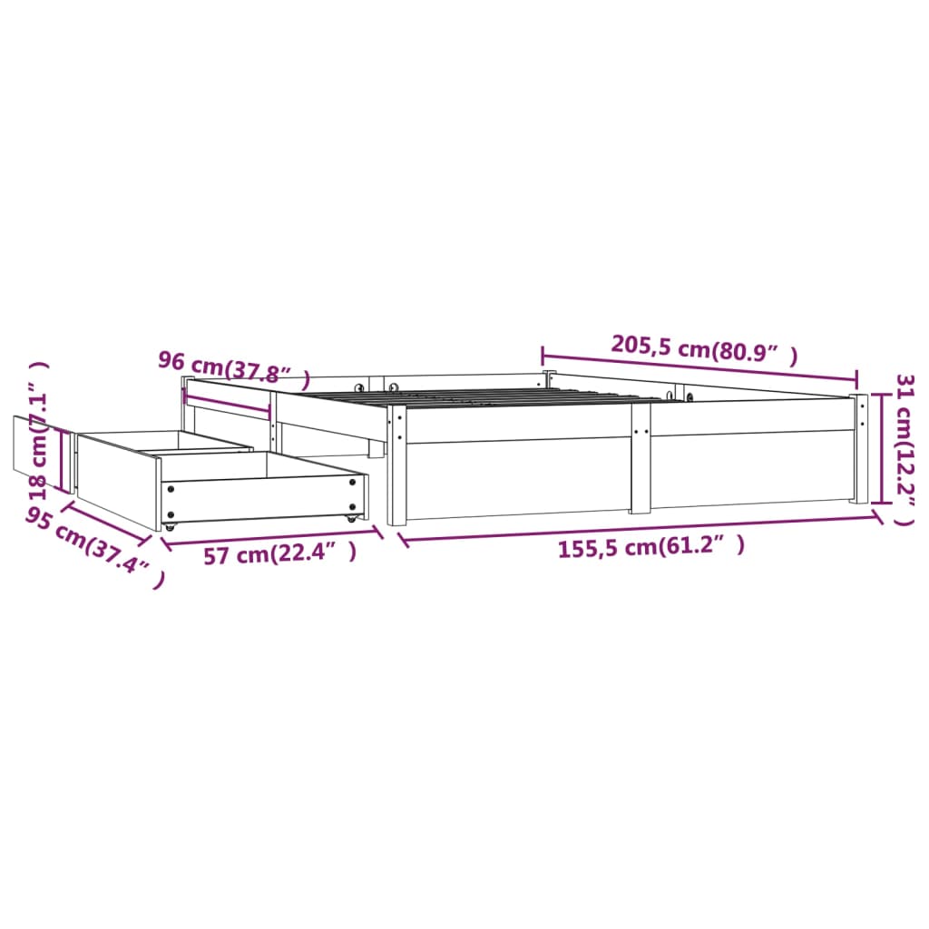 vidaXL Posteľný rám so zásuvkami 150x200 cm 5FT King