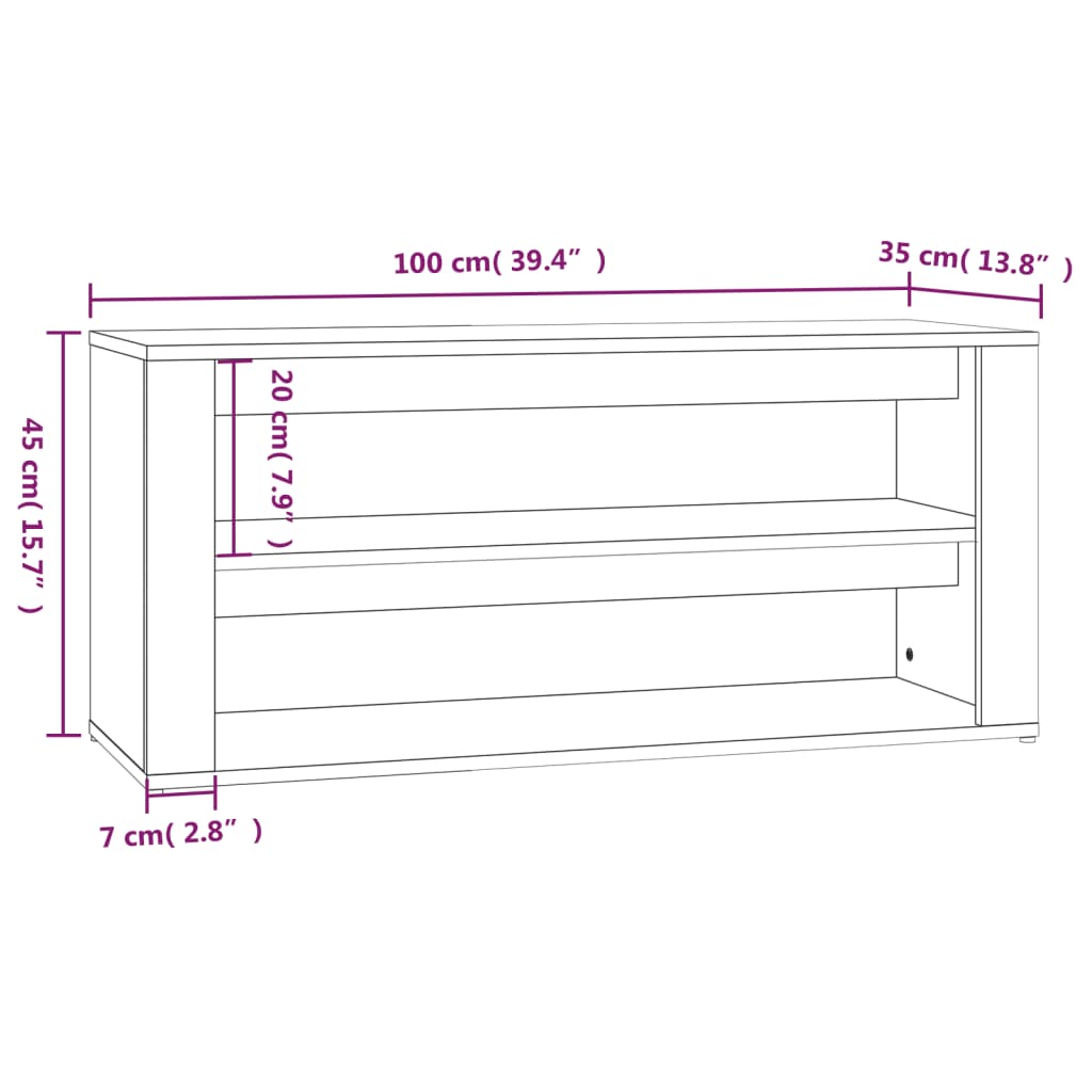 vidaXL Regál na topánky hnedý dub 100x35x45 cm spracované drevo