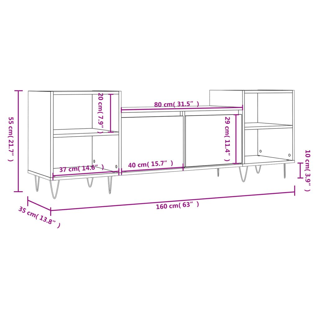 vidaXL TV skrinka dub sonoma 160x35x55 cm spracované drevo