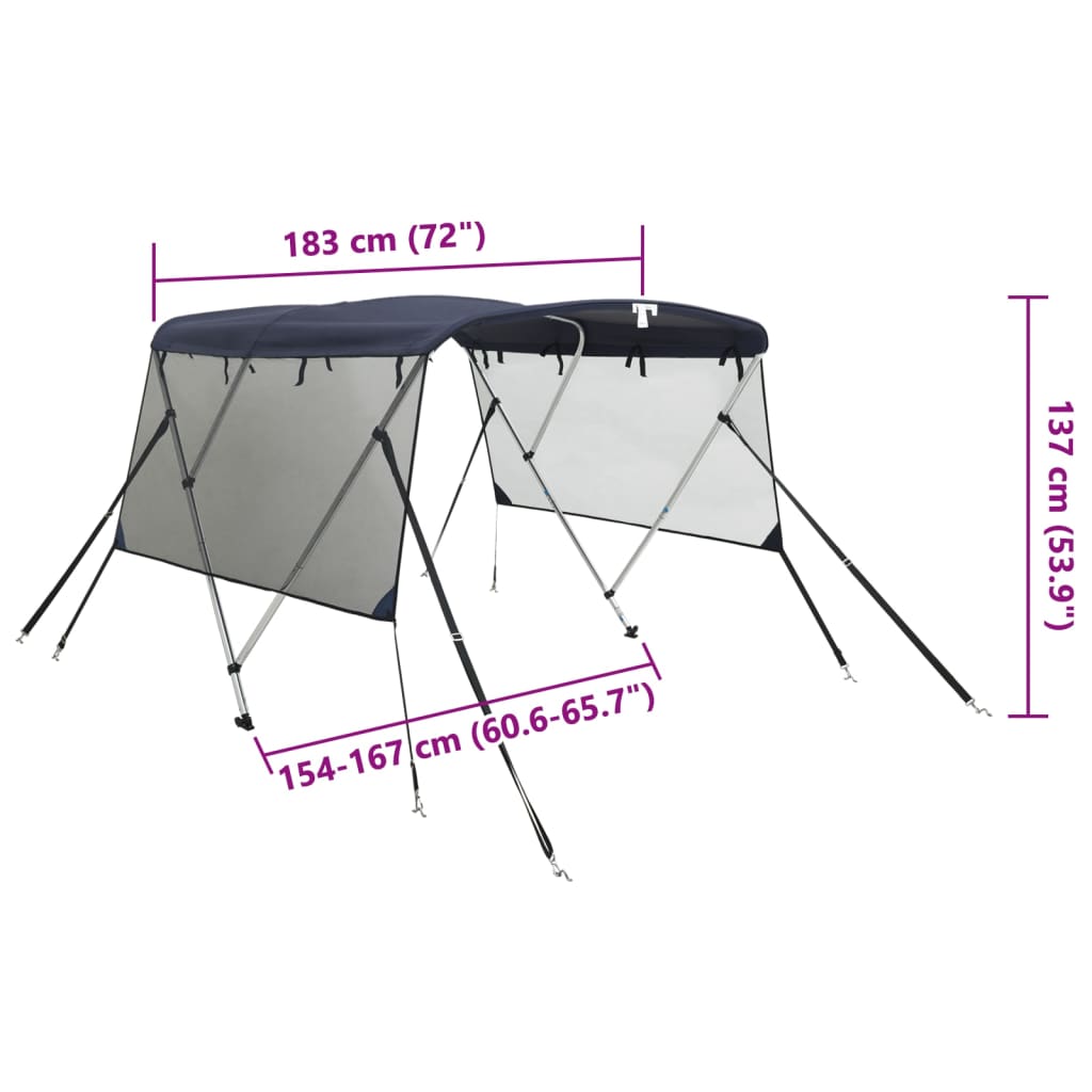 vidaXL Strieška Bimini s 3 oblúkmi a sieť. stenami 183x(154-167)x137cm