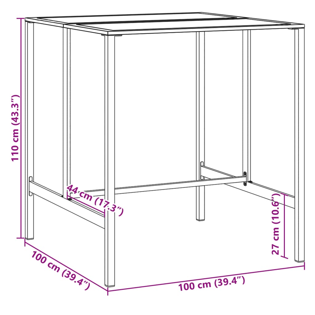 vidaXL Barový stolík, čierny 100x100x110 cm, oceľ s práškovou úpravou