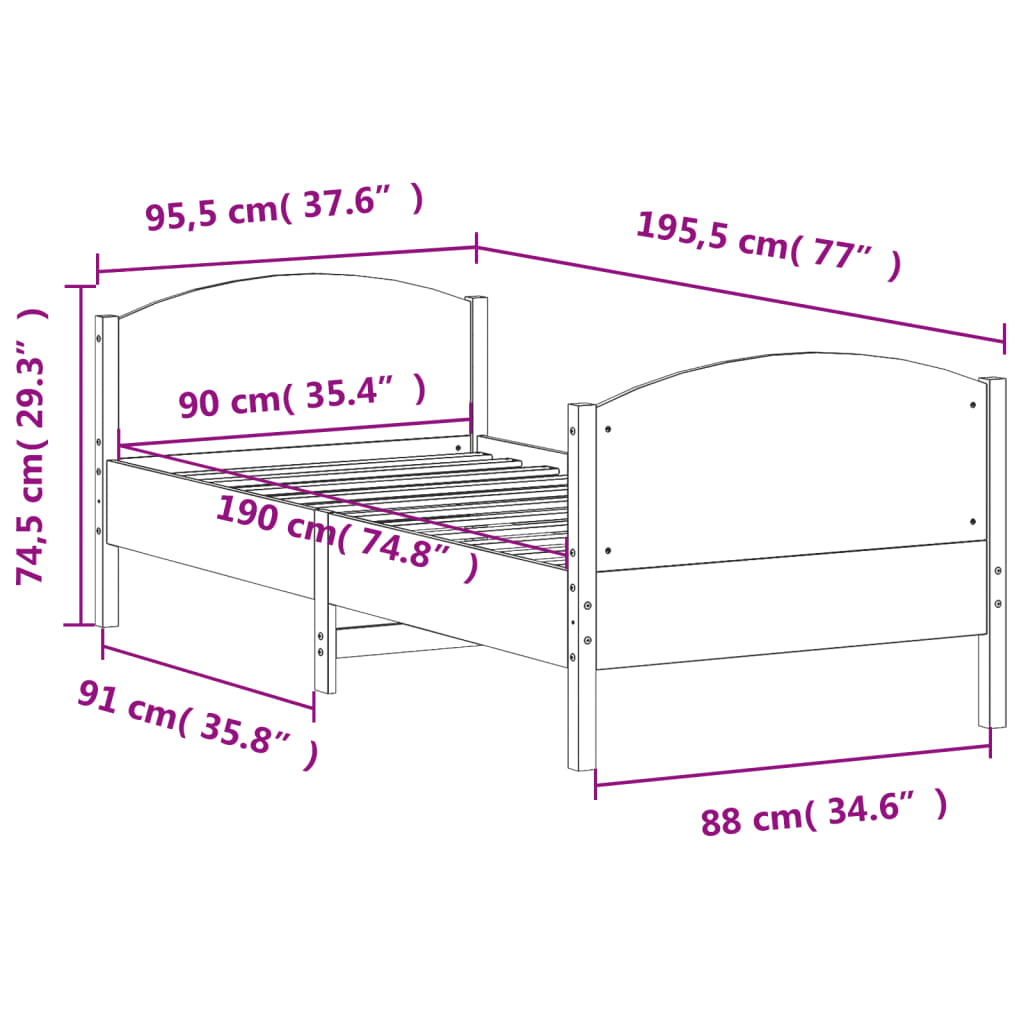 vidaXL Posteľ bez matraca 90x190 cm masívna borovica