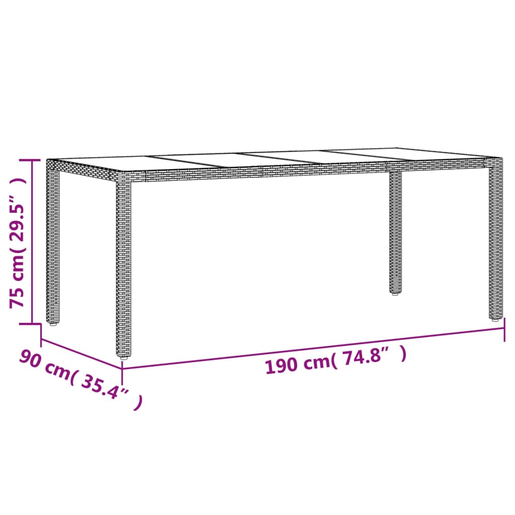 vidaXL Záhradný stôl so sklenenou doskou čierny 190x90x75 cm polyratan