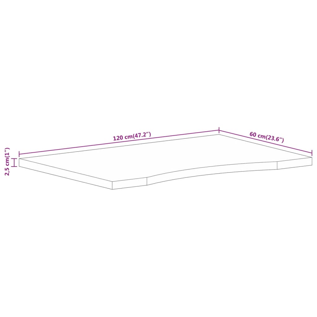 vidaXL Stolová doska so zakrivením 120x60x2,5 cm surový mangový masív