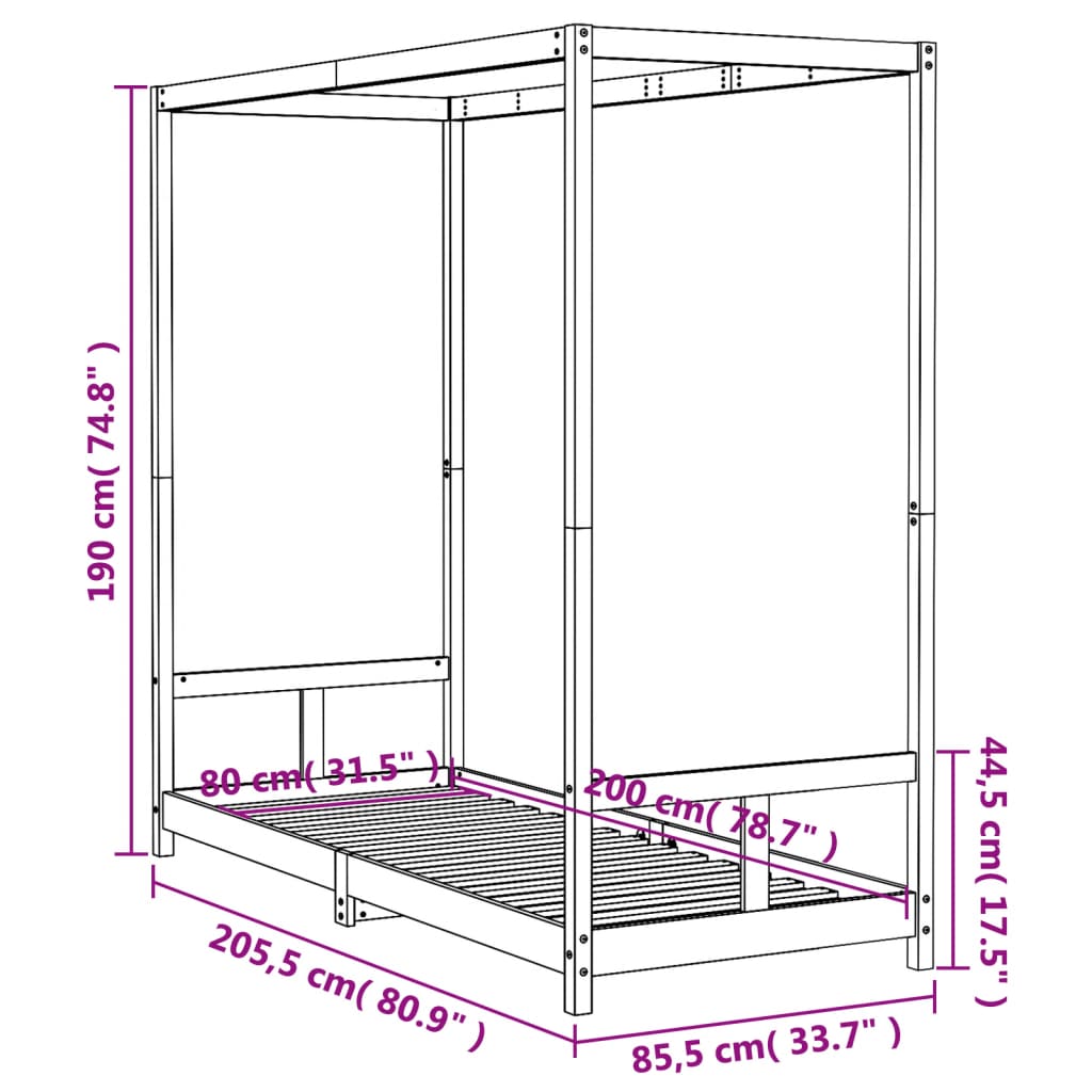 vidaXL Rám detskej postele biely 80x200 cm masívna borovica