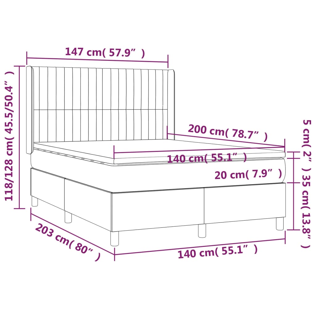 vidaXL Posteľný rám boxsping s matracom a LED ružový 140x200 cm zamat