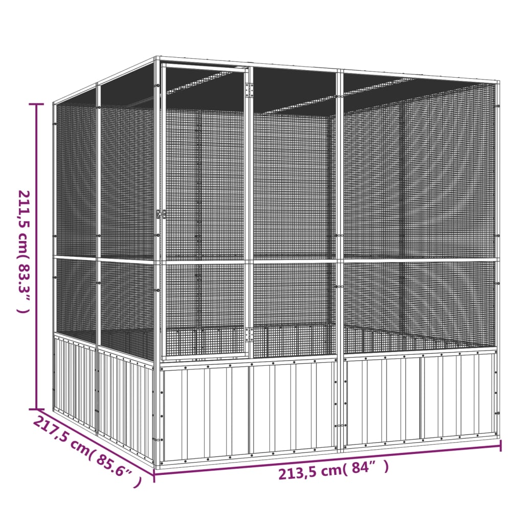 vidaXL Klietka pre vtáky antracit 213,5x217,5x211,5cm pozinkovaná oceľ