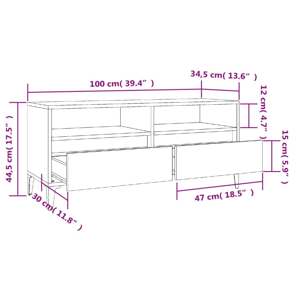 vidaXL TV skrinka betónová sivá 100x34,5x44,5 cm spracované drevo