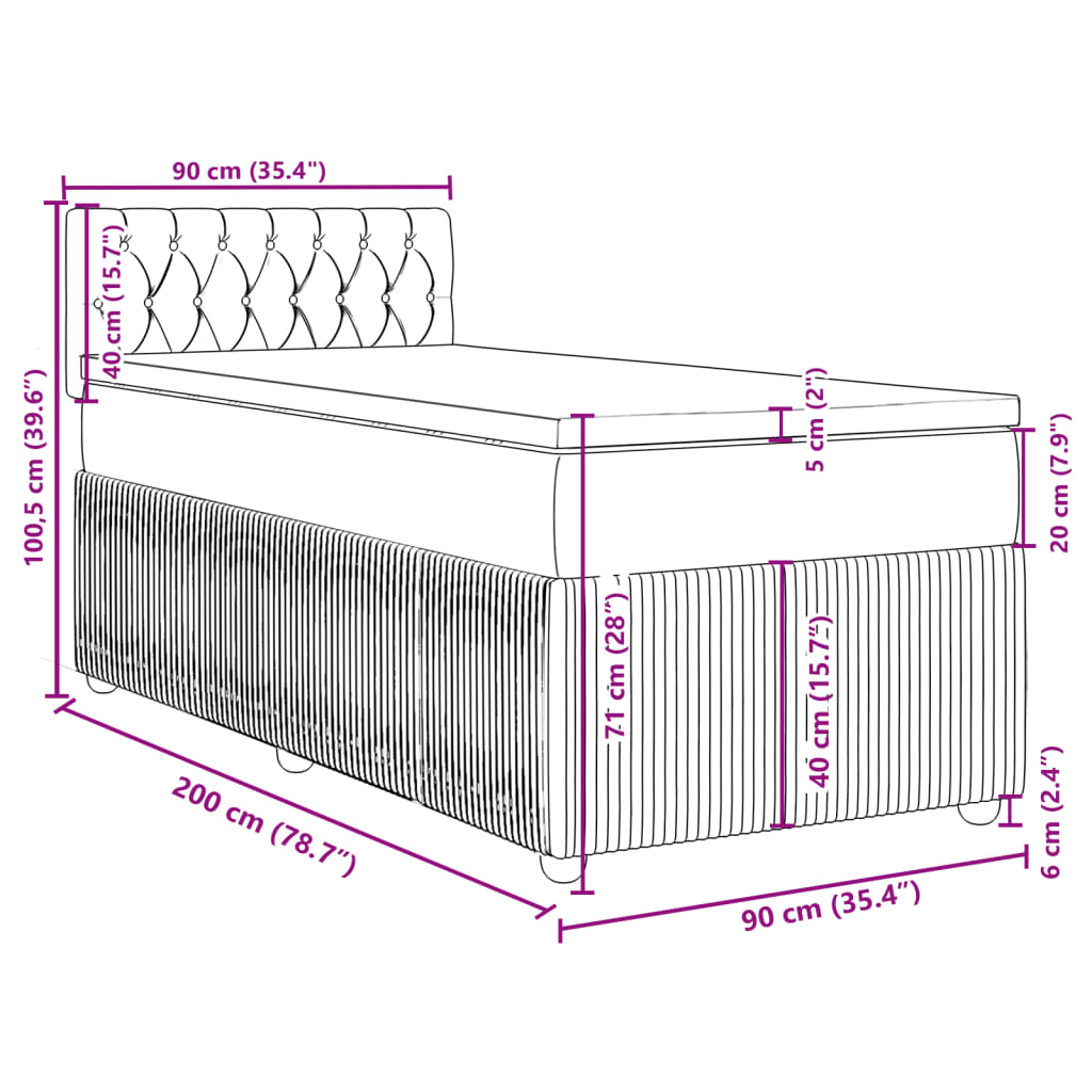 vidaXL Posteľný rám boxsping s matracom krémový 90x200 cm látka