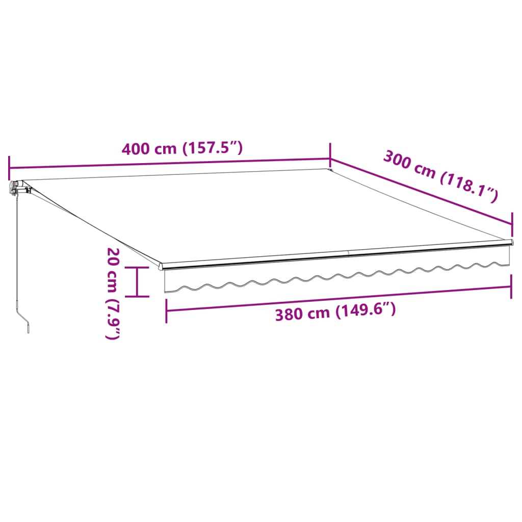 vidaXL Ručne zaťahovacia markíza s LED burgundská 400x300 cm