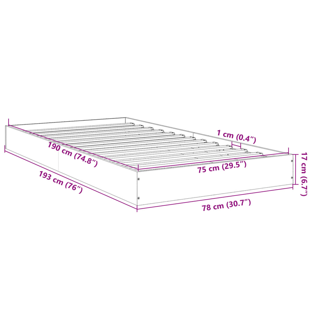 vidaXL Posteľný rám sivý dub sonoma 75x190 cm kompozitné drevo