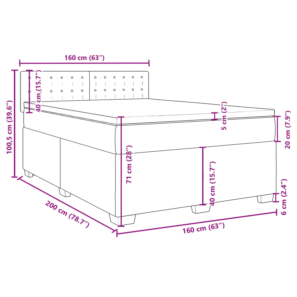 vidaXL Posteľný rám boxspring s matracom tmavosivý 160x200 cm zamat