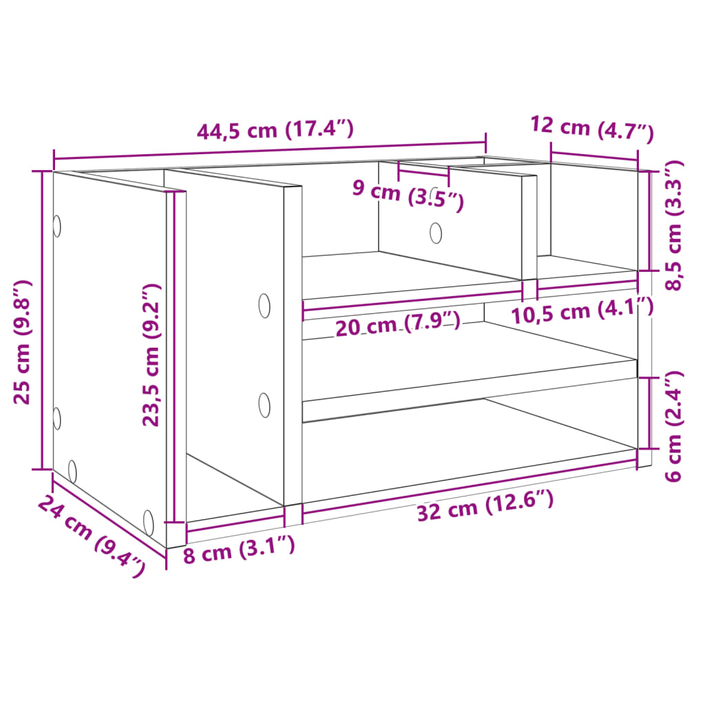 vidaXL Organizér na stôl sivý sonoma 44,5x24x25 cm kompozitné drevo