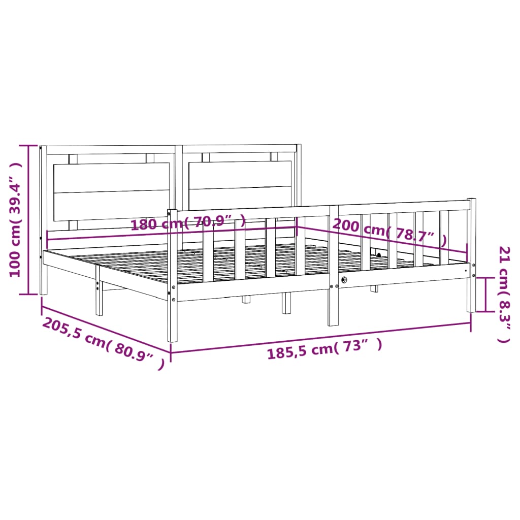 vidaXL Rám postele s čelom biely 180x200 cm masívne drevo