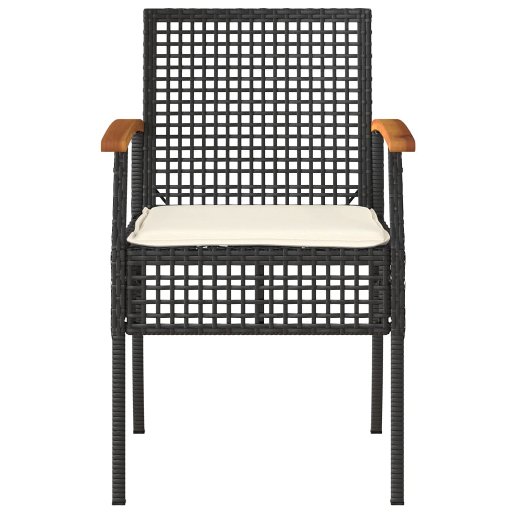 vidaXL Záhradné stoličky s vankúšmi 4 ks čierne polyratan akácia