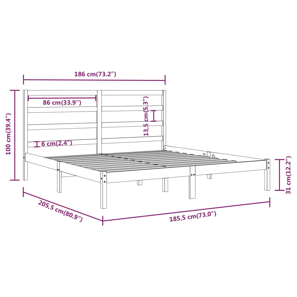 vidaXL Posteľný rám biely masívne drevo 180x200 cm 6FT Super King