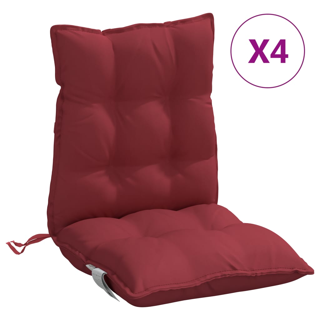 vidaXL Podložky na stoličky nízke operadlo 4 ks vínové oxfordská látka
