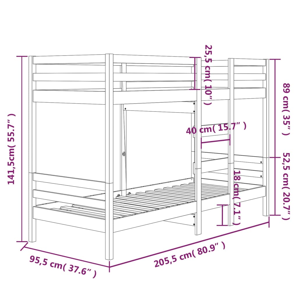 vidaXL Poschodová posteľ bez matraca 90x200 cm masívna borovica