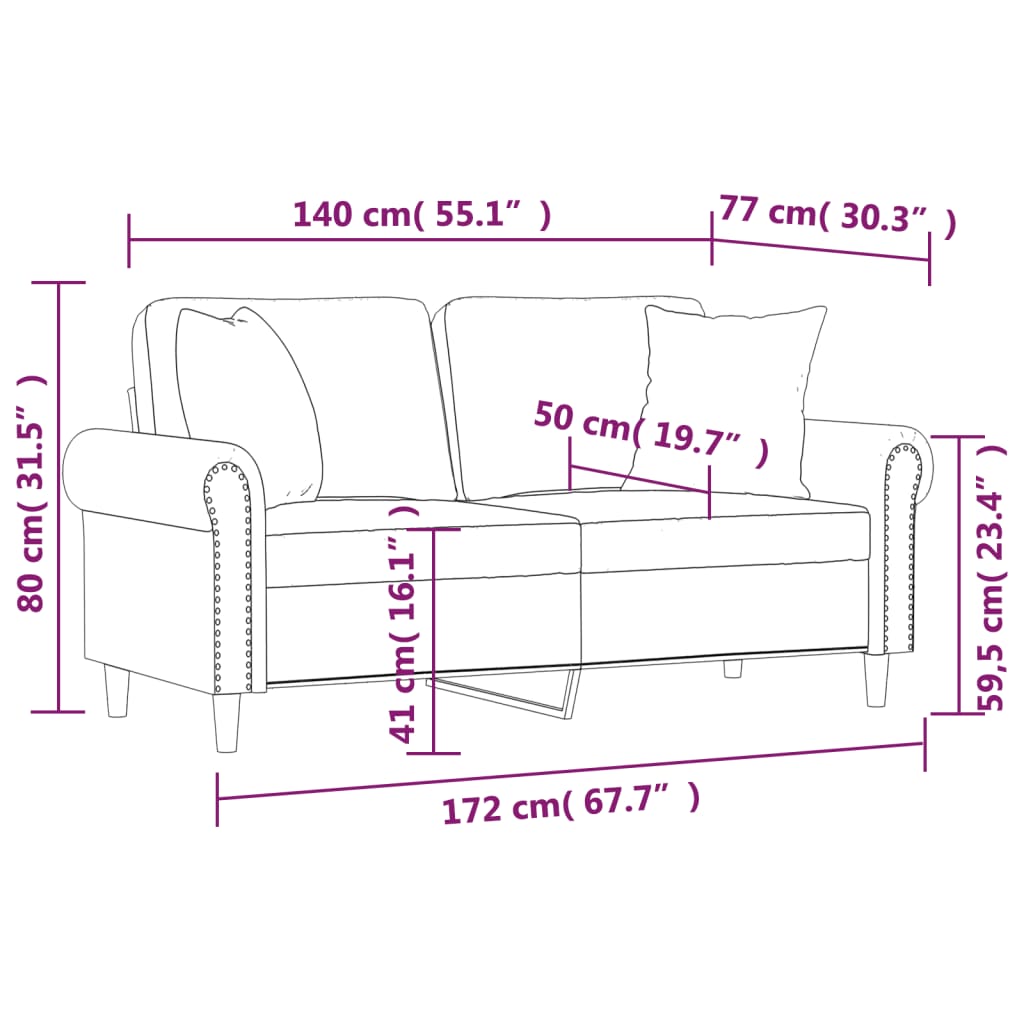 vidaXL 2-miestna pohovka s vankúšmi hnedá 140 cm zamat