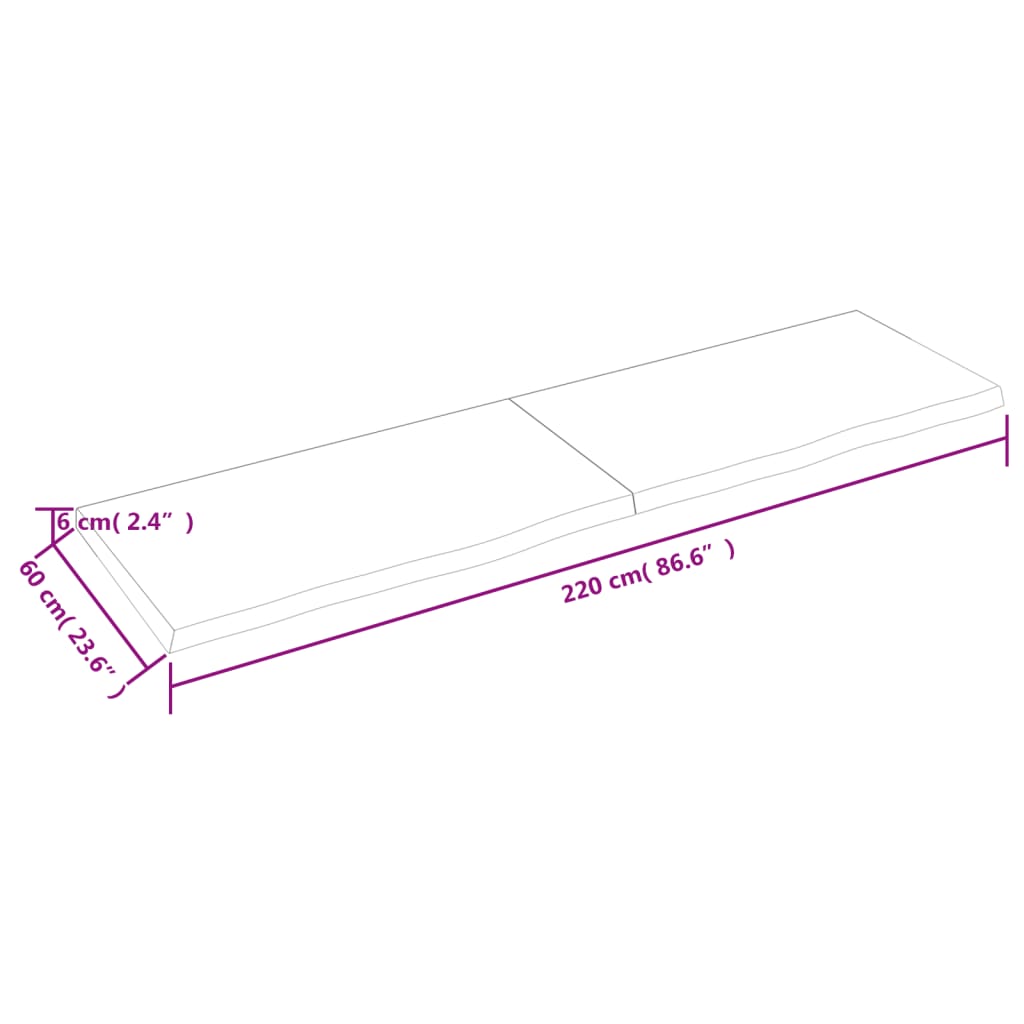 vidaXL Nástenná polica bledohnedá 220x60x(2-6) cm ošetrený masívny dub