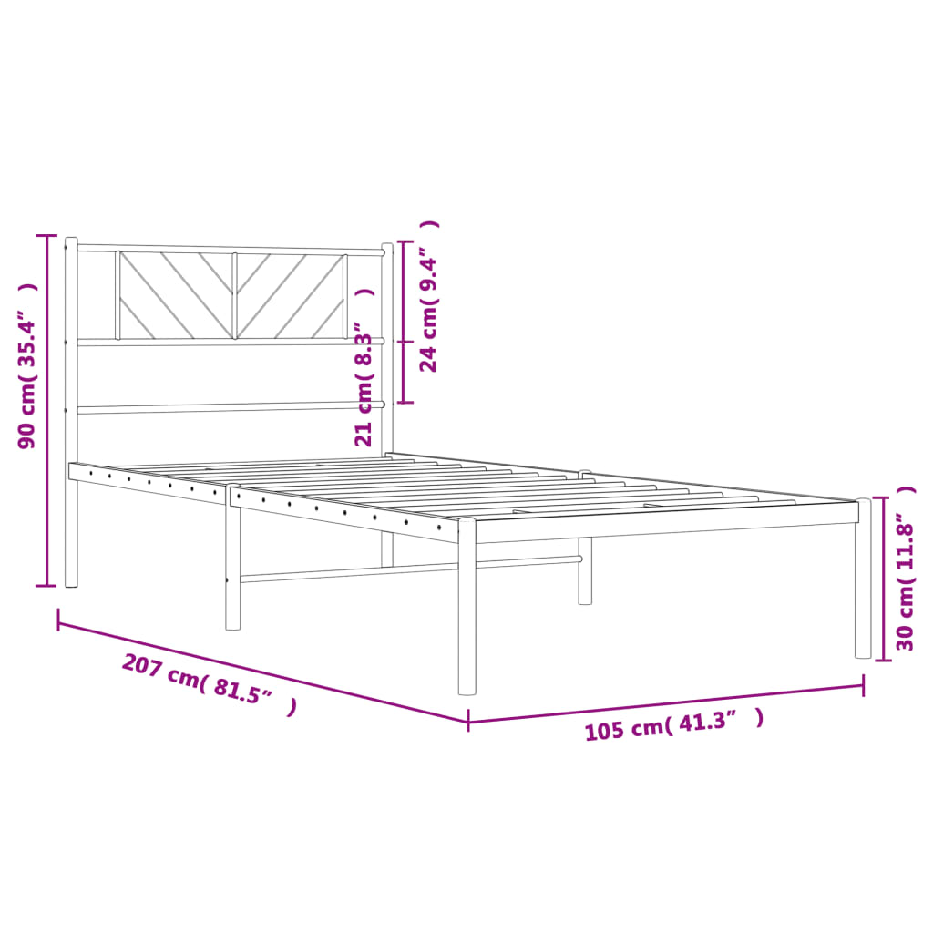 vidaXL Kovový rám postele s čelom biely 100x200 cm