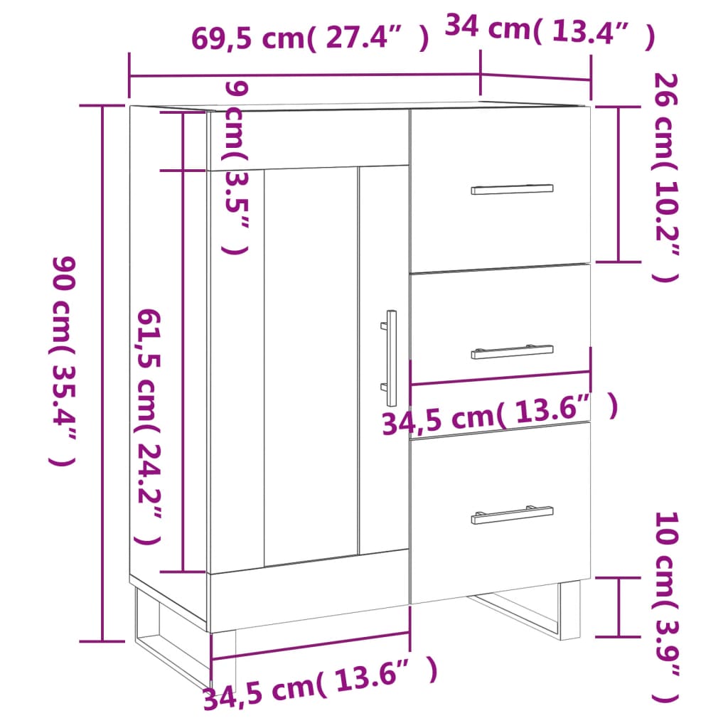 vidaXL Komoda čierna 69,5x34x90 cm kompozitné drevo