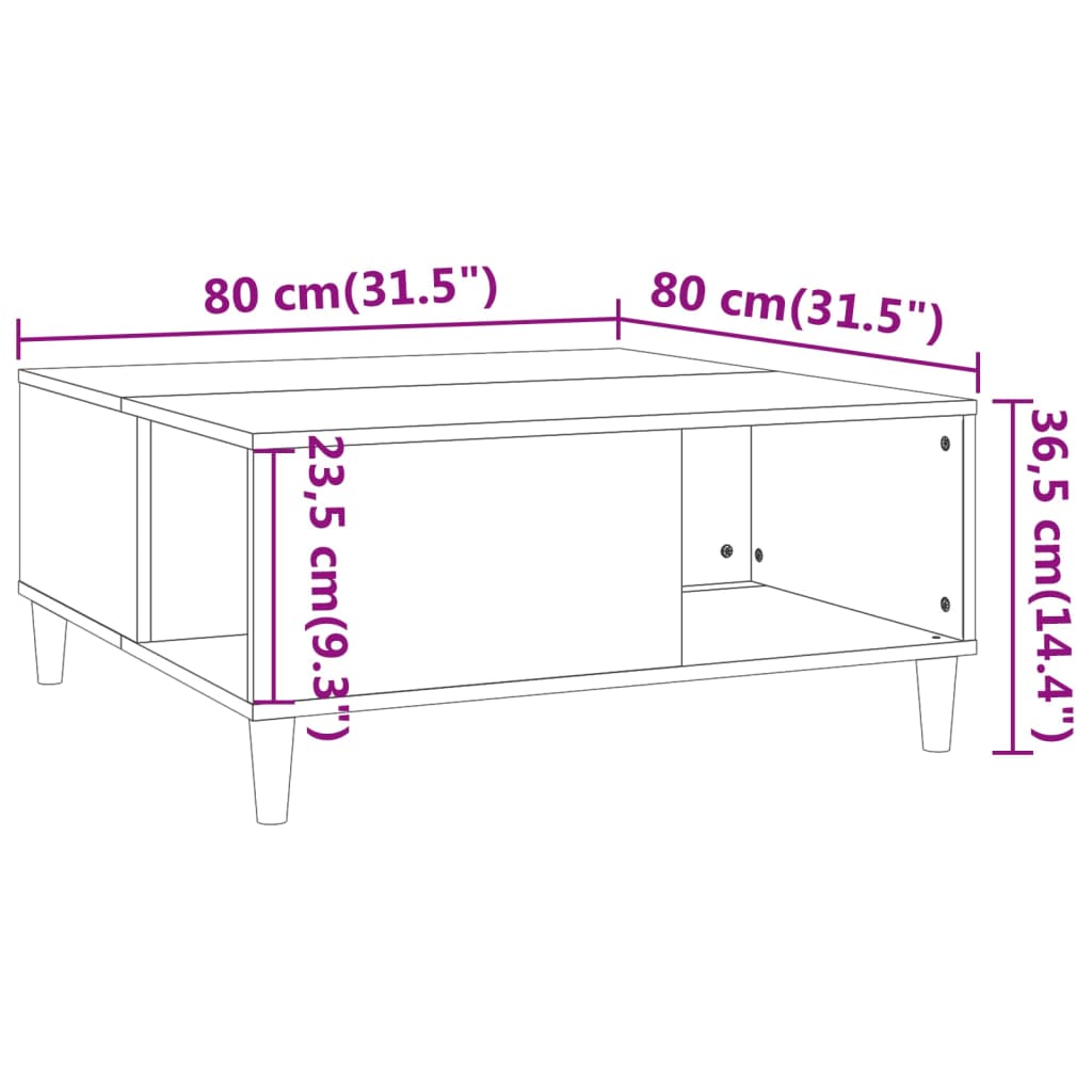 vidaXL Konferenčný stolík dub sonoma 80x80x36,5 cm spracované drevo