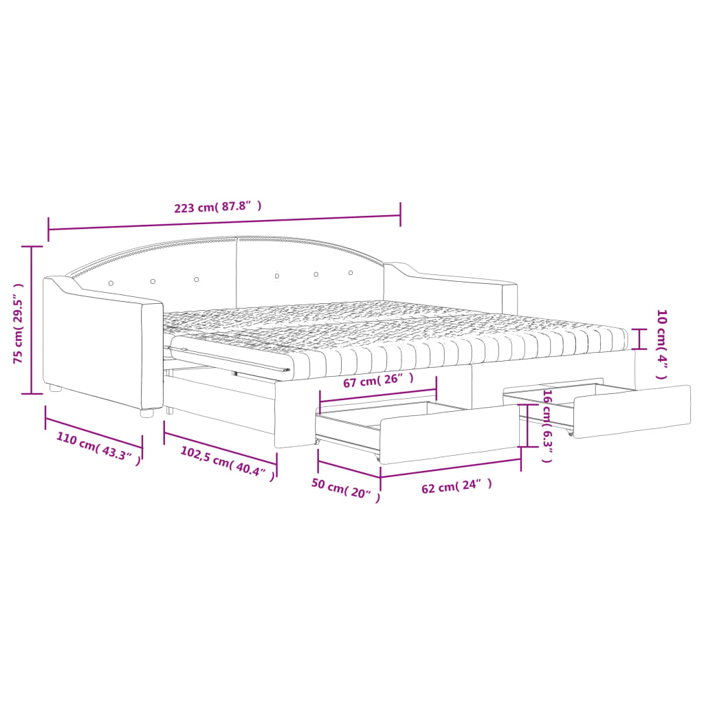 vidaXL Rozkladacia denná posteľ so zásuvkami krémová 100x200 cm látka