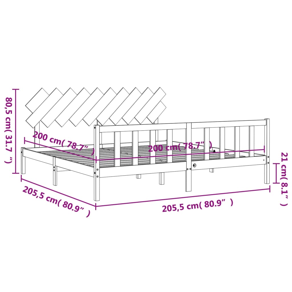 vidaXL Posteľný rám s čelom sivý 200x200 cm masívne drevo