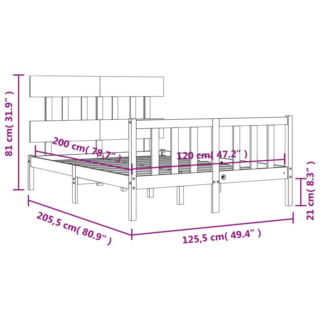 vidaXL Posteľný rám s čelom biely 120x200 cm masívne drevo