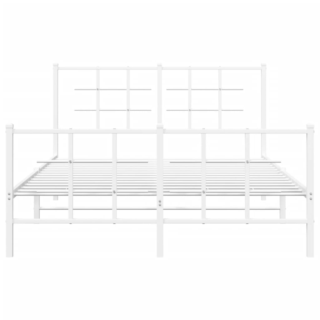 vidaXL Kovový rám postele s čelom a podnožkou biely 135x190 cm
