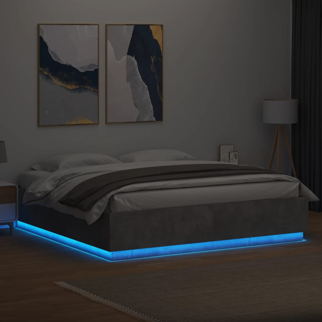 vidaXL Posteľný rám s LED svetlami betónový 180x200cm kompozit.drevo