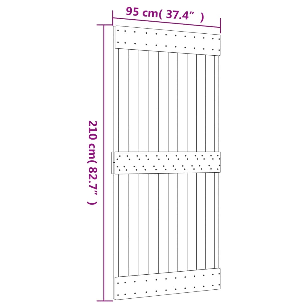 vidaXL Posuvné dvere so sadou kovania 95x210 cm borovicový masív