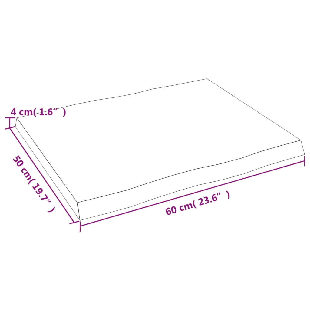 vidaXL Stolová doska tmavohnedá 60x50x(2-4)cm ošetrený masív hrany