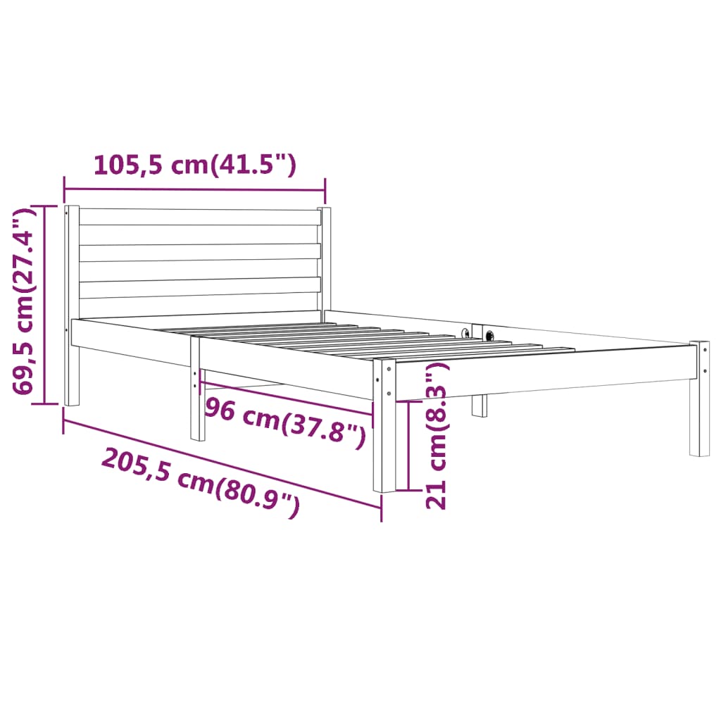 vidaXL Posteľný rám borovicový masív 100x200 cm