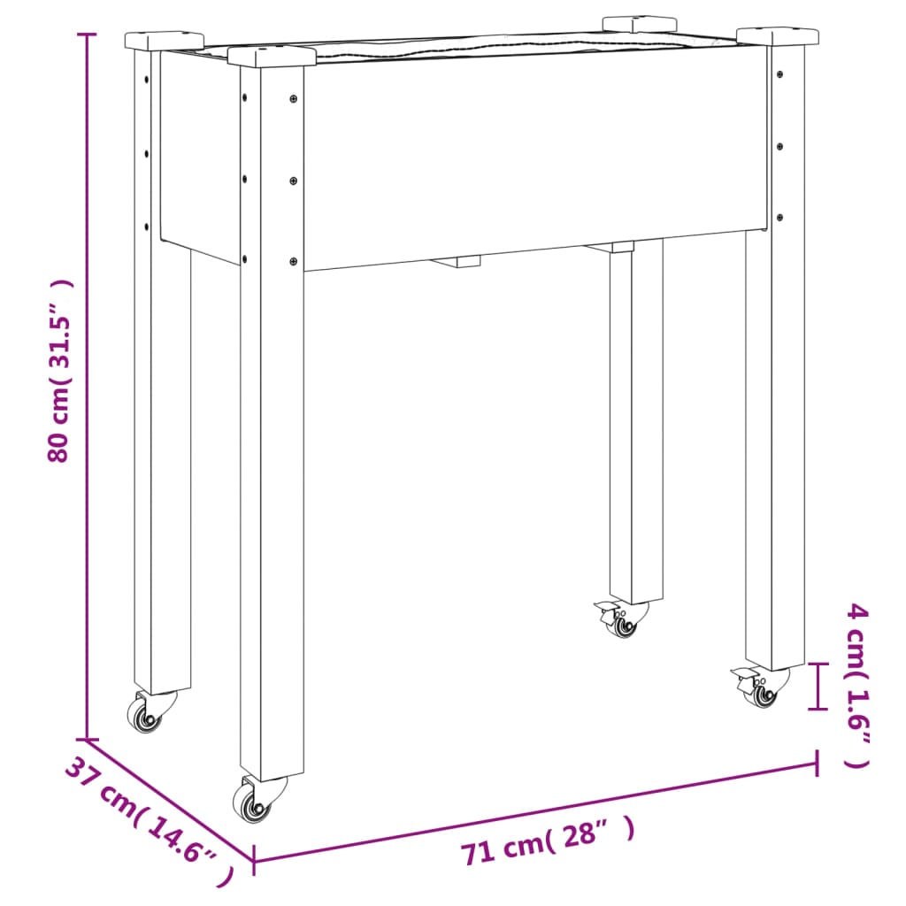 vidaXL Kvetináč s kolieskami a vložkou 71x37x80 cm, jedľový masív