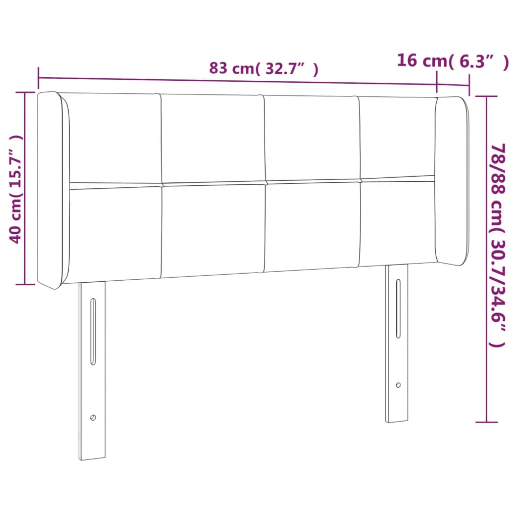 vidaXL Čelo postele s LED krémové 83x16x78/88 cm látka