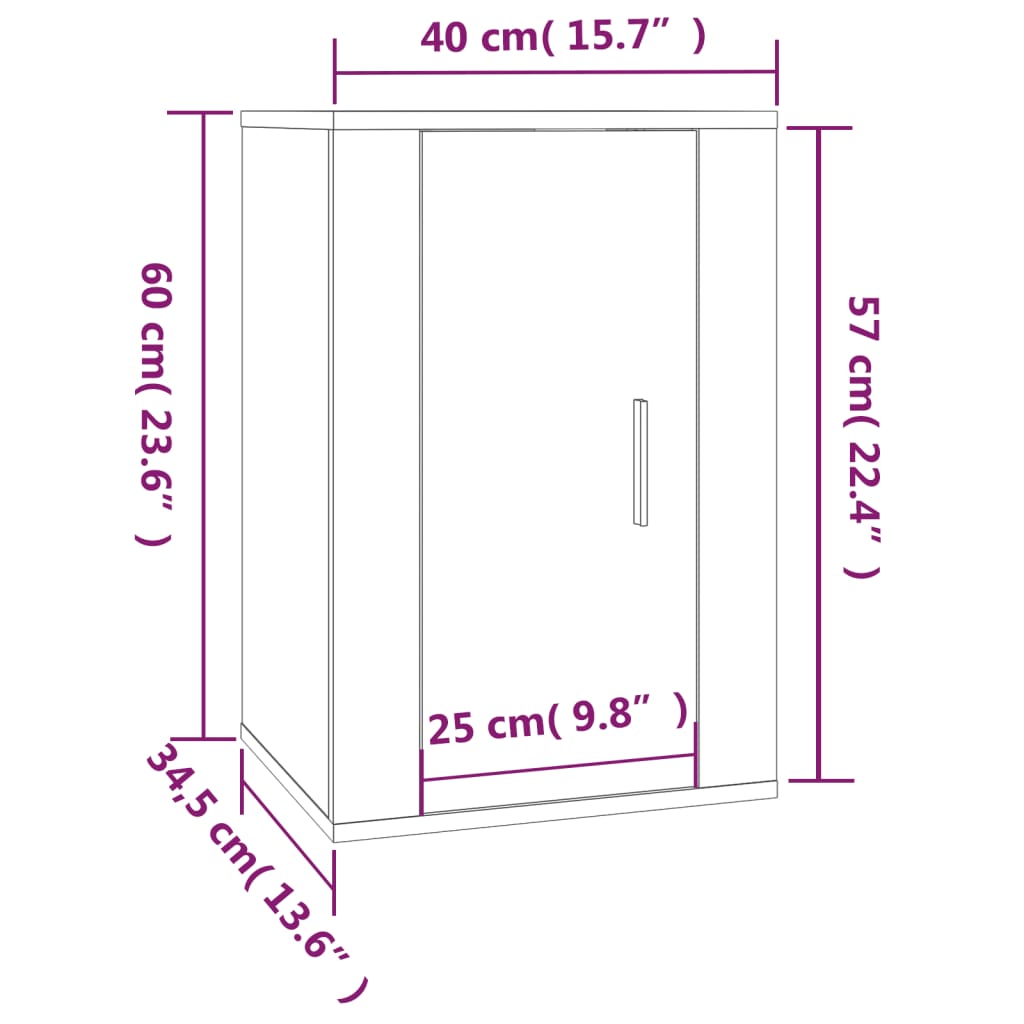 vidaXL Nástenné TV skrinky 2 ks dub sonoma 40x34,5x60 cm