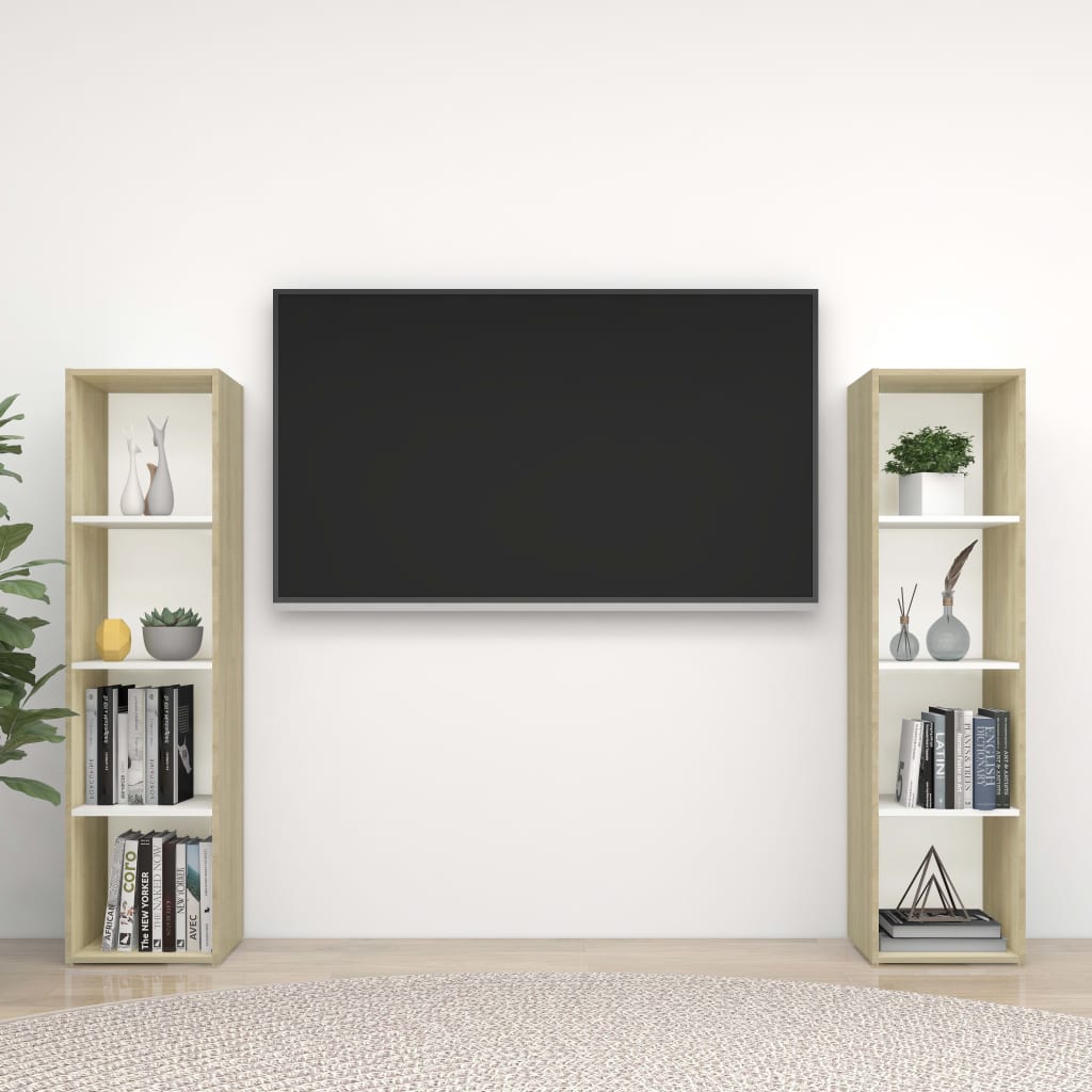 vidaXL TV skrinky 2 ks, biela+sonoma 142,5x35x36,5cm, kompozitné drevo
