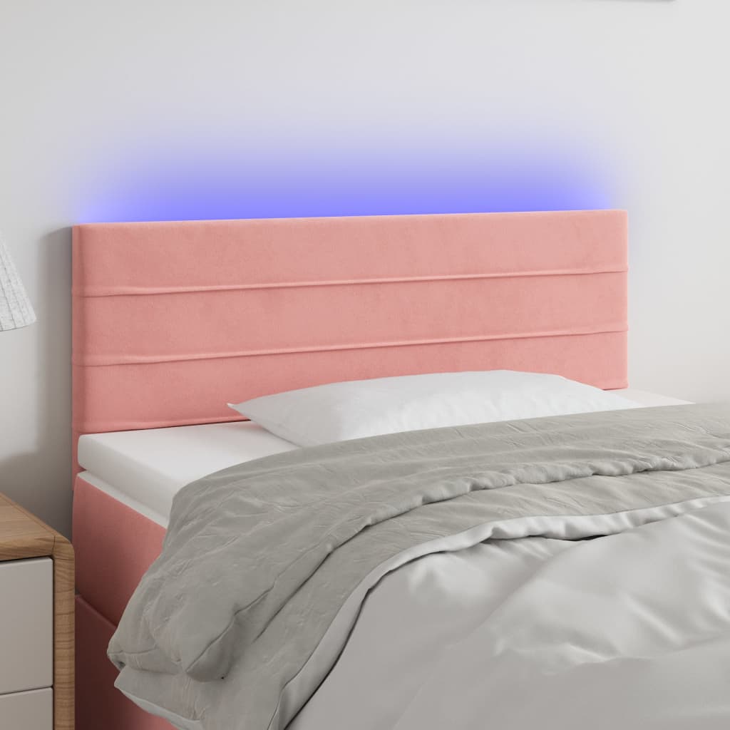 vidaXL Čelo postele s LED ružové 90x5x78/88 cm zamat