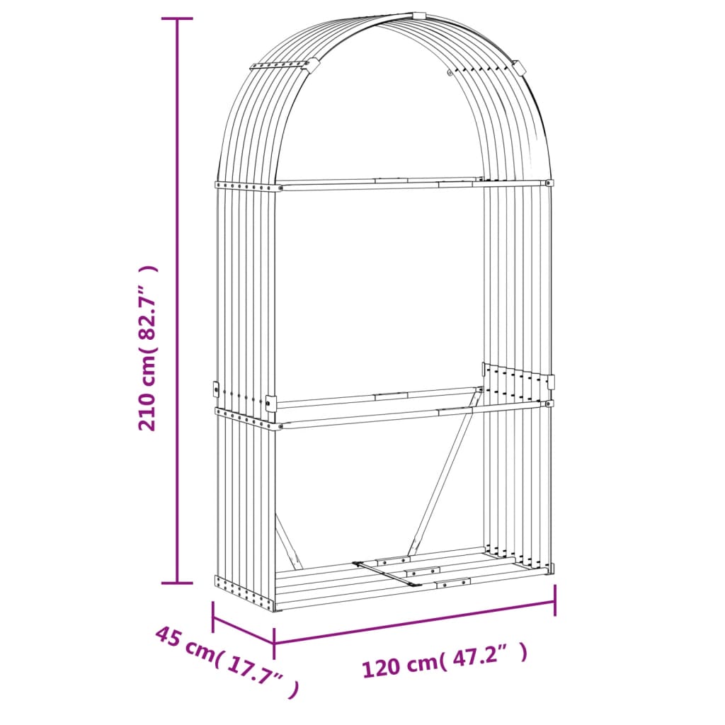 vidaXL Držiak na polená bledohnedý 120x45x210 cm pozinkovaná oceľ