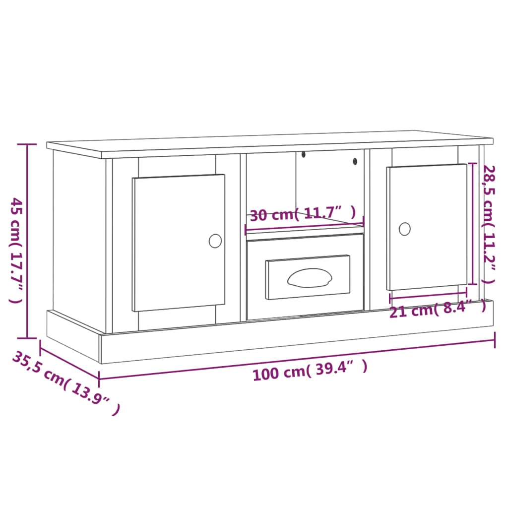 vidaXL TV skrinka sivý dub sonoma 100x35,5x45 cm kompozitné drevo