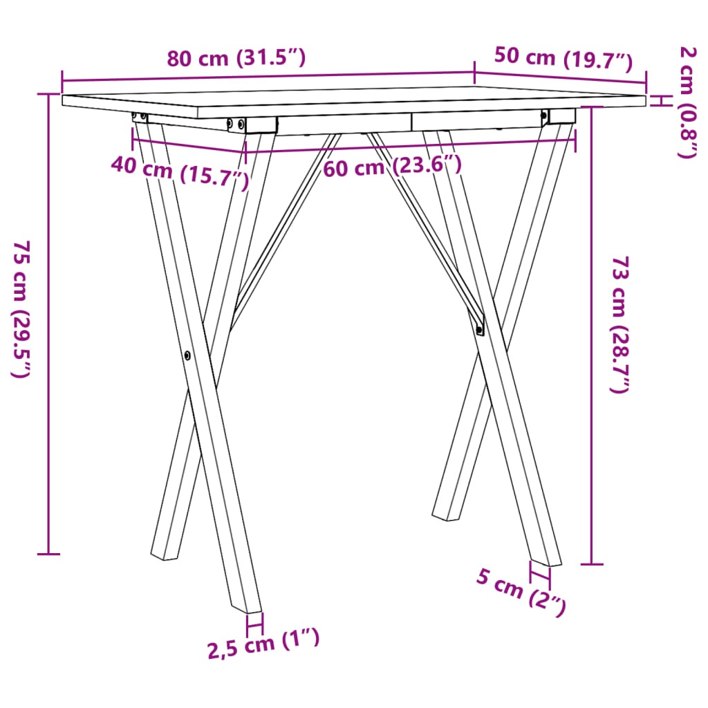 vidaXL Jedálenský stolík v tvare X 80x50x75 cm borovica a liatina