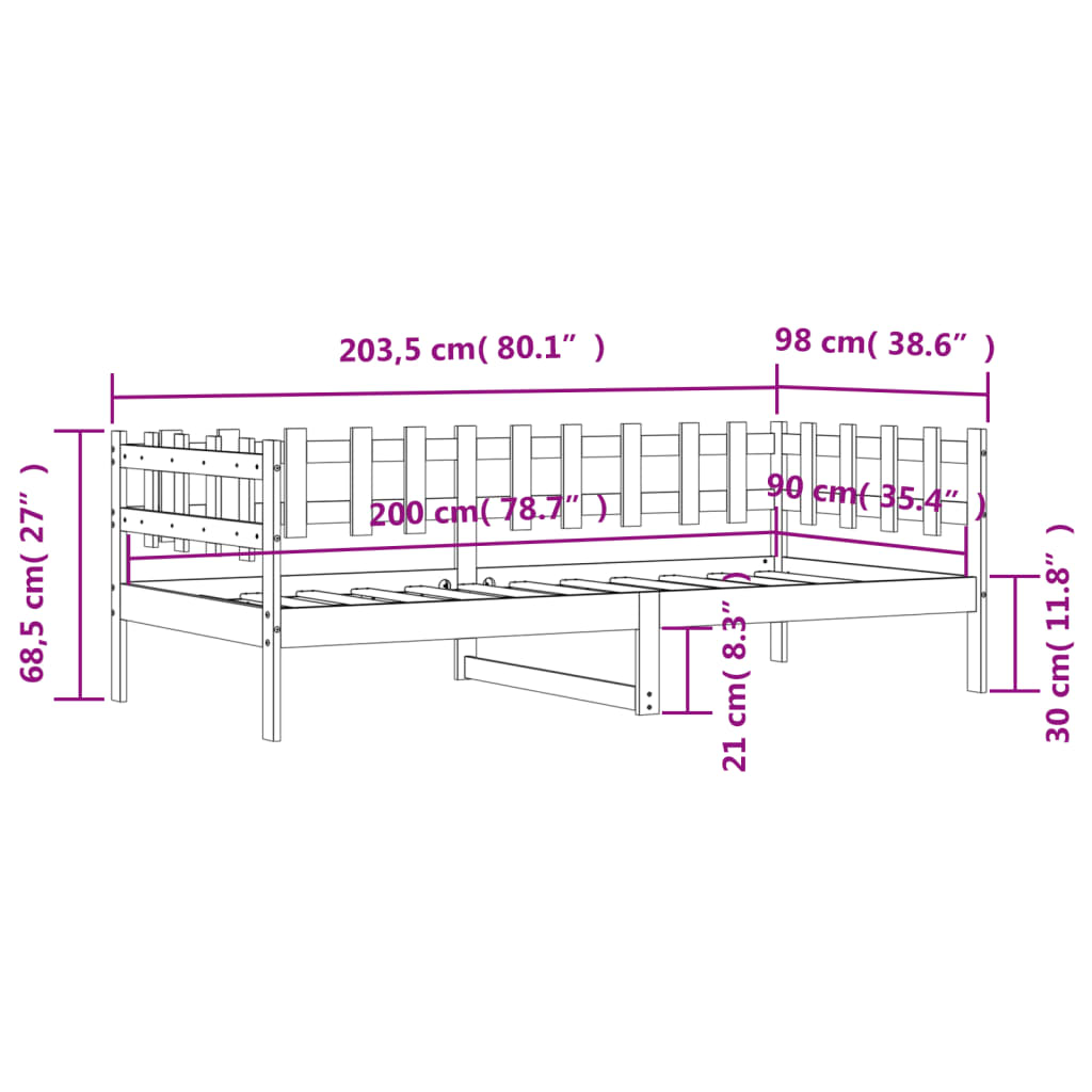 vidaXL Denná posteľ čierna 90x200 cm borovicový masív