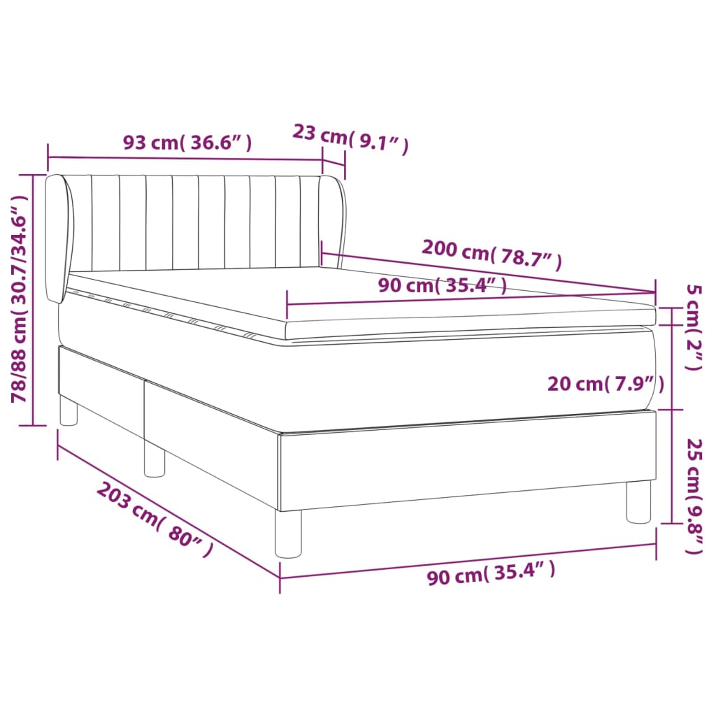 vidaXL Posteľný rám boxsping s matracom bledosivý 90x200 cm látka